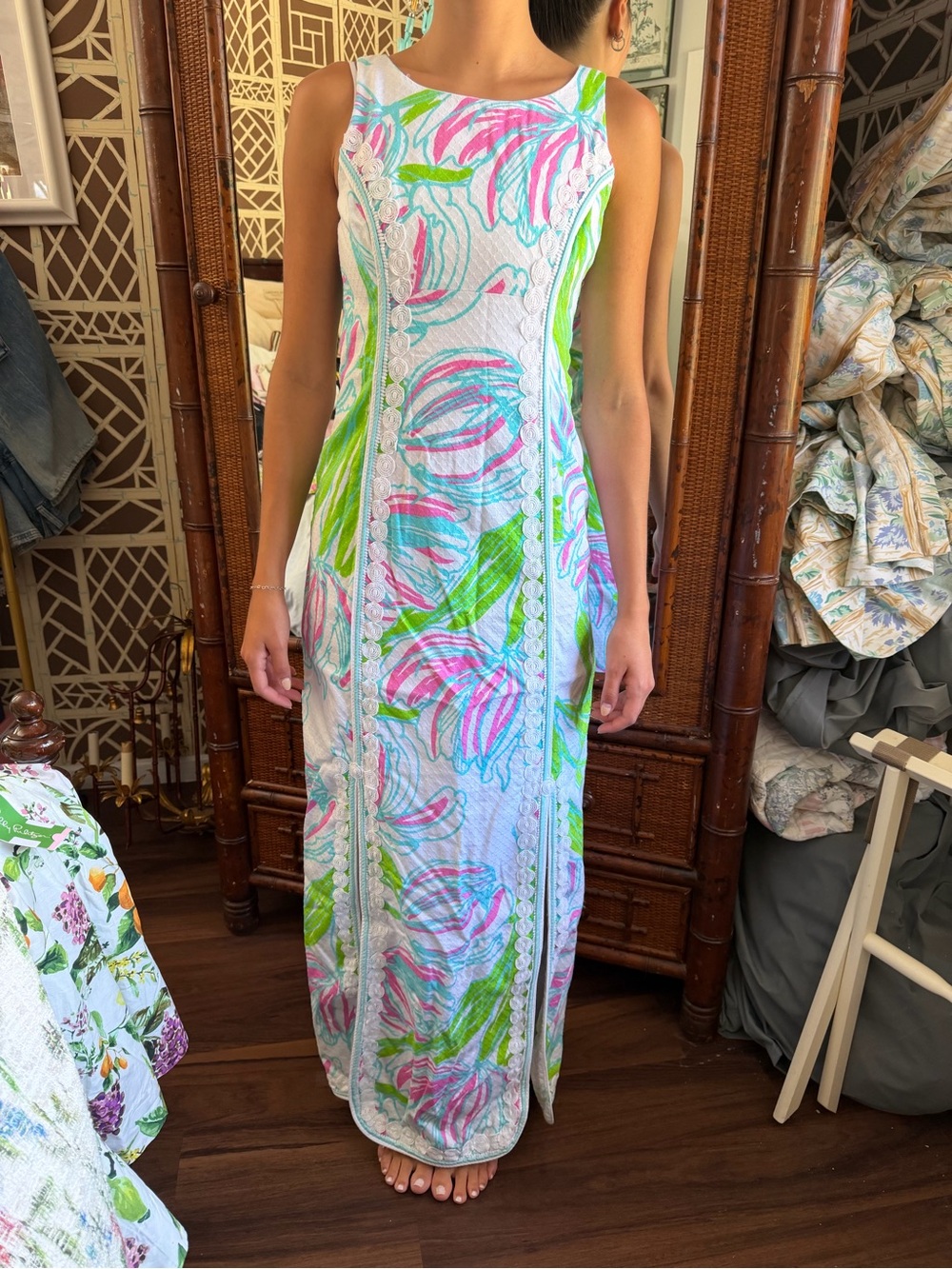Lilly Pulitzer Sleeveless Floral Maxi Dress in Pink, Green & Blue